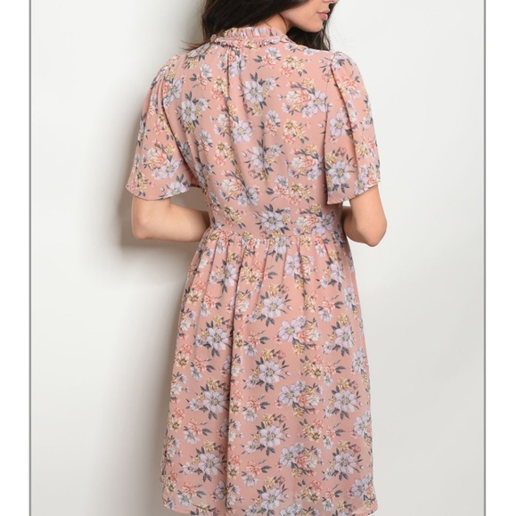 MAUVE FLORAL DRESS-101 - Picture 2 of 3